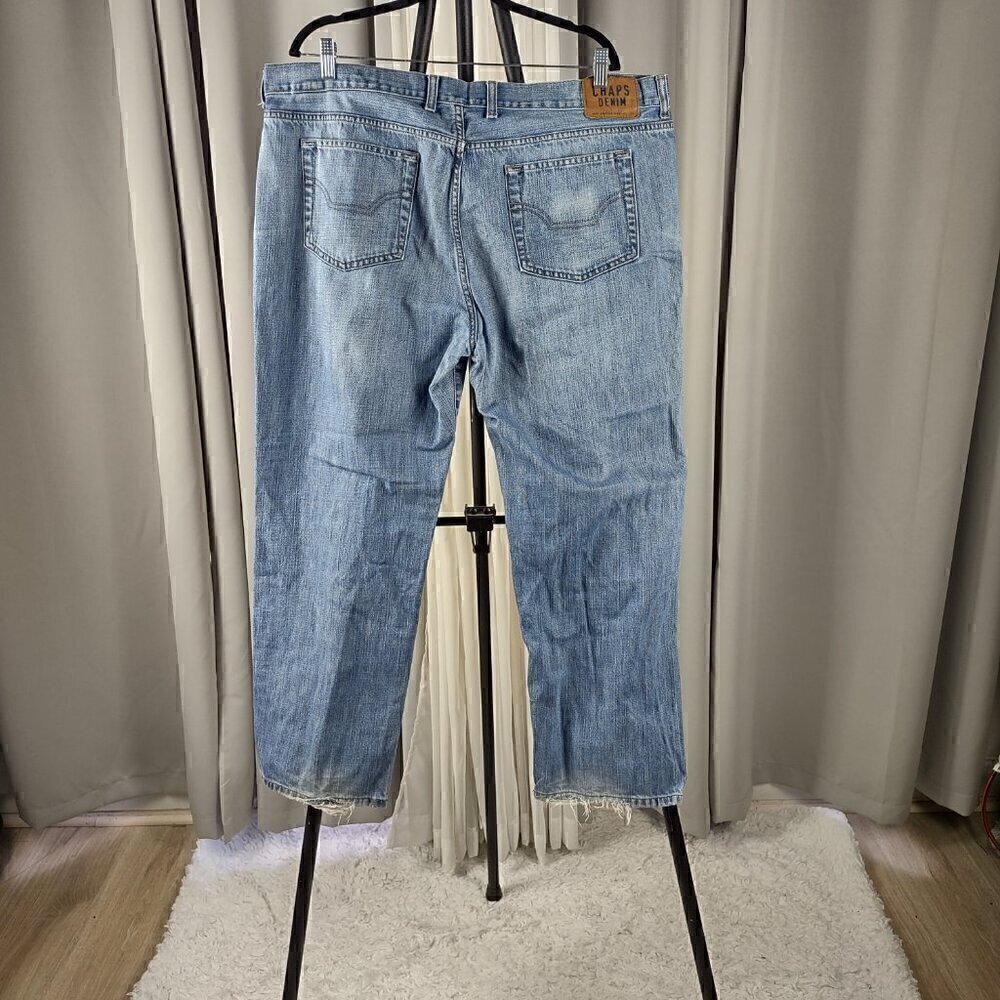Chaps Straight Fit Blue Denim Cargo 100% Cotton Y2K Vintage Jeans Size 42x30 - Picture 3 of 10